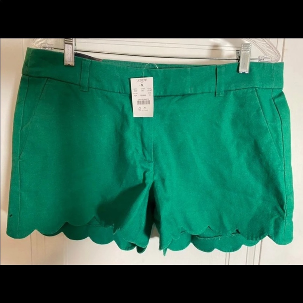 🆕 NWT J.Crew “Festival Green” Scalloped Hem Shorts Sz 10
